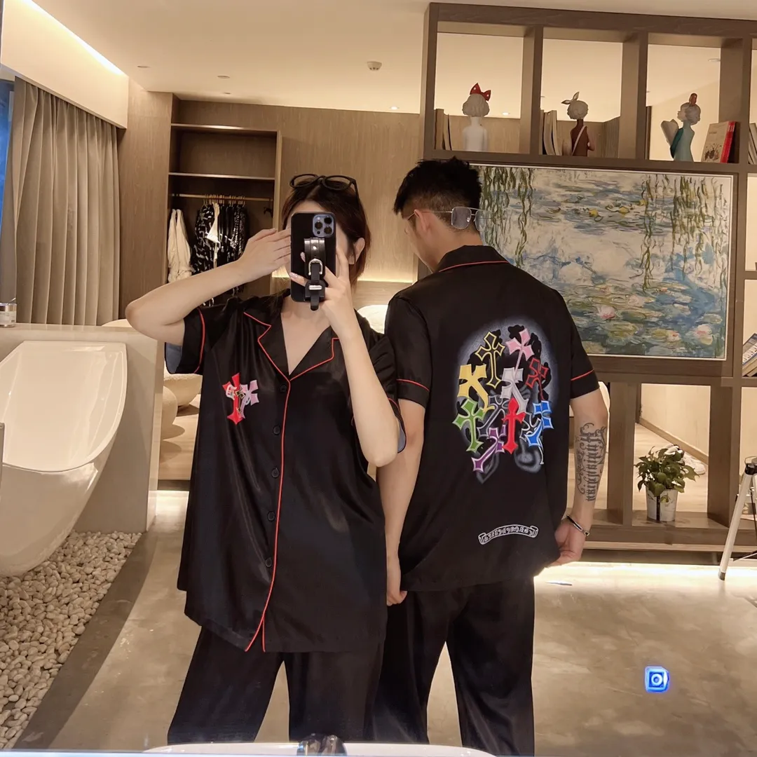 🅿️360 2024 CHROME HEARTS home wear, high-definition Korean silk fabric, skin-friendly, soft and comfortable, couple model M～XXXL